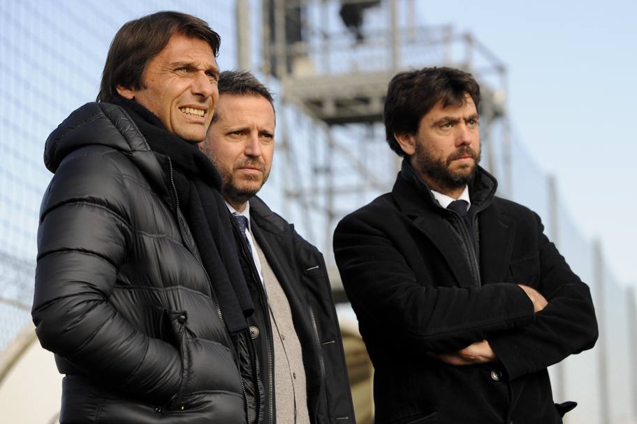 Antonio Conte, Fabio Paratici e Andrea Agnelli. LaPresse